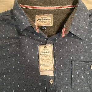 Casual Blue Button Down Shirt with Polka Dot Pattern